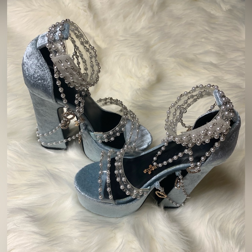 Sugar Thrillz Fresh Holy Revelation Platform Heels, blue, US 5, new
